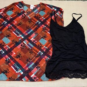 CAbi Lattice 2-piece set, a sheer, V-neck, cap-sleeve overblouse, floral Sz. M